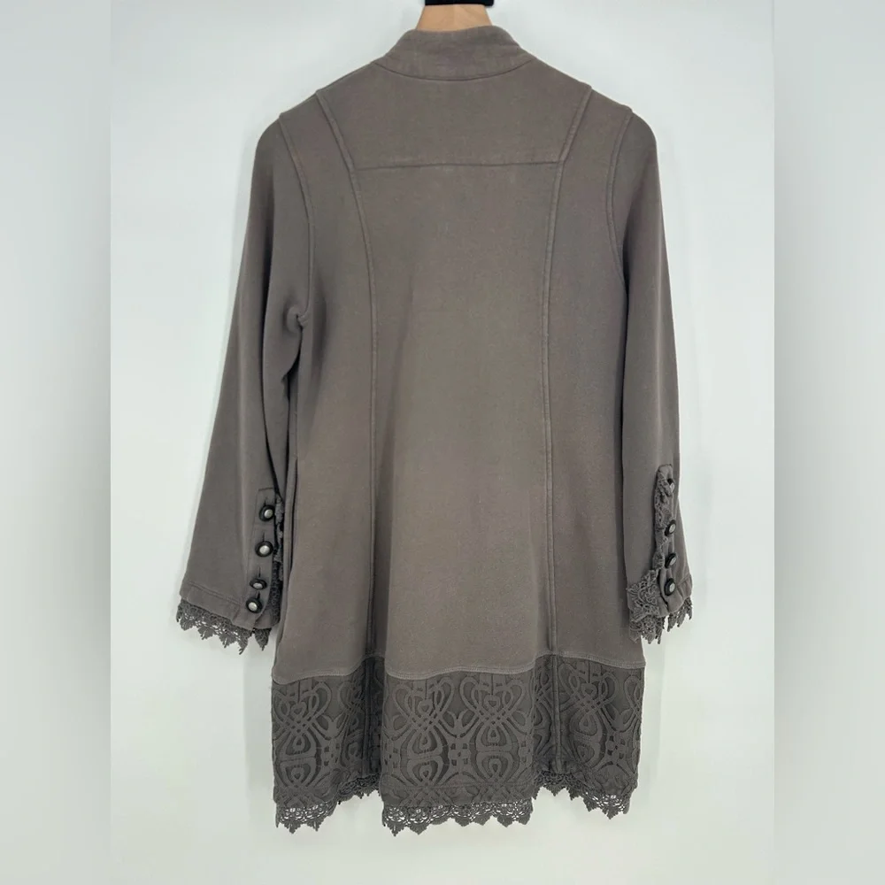 Soft Surroundings Chelsea Lace Embellished Gray Long Jacket - Size Small Petite‎